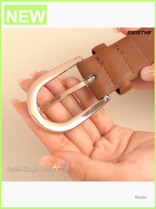 Gold Buckle Faux Leather Belt for Jeans Pants Dress Waist Belt Women